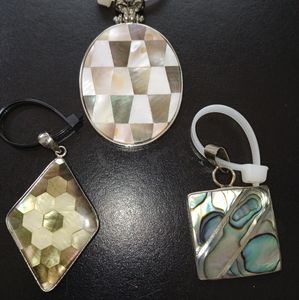 Lot of 3 Abalone & Silver Pendants